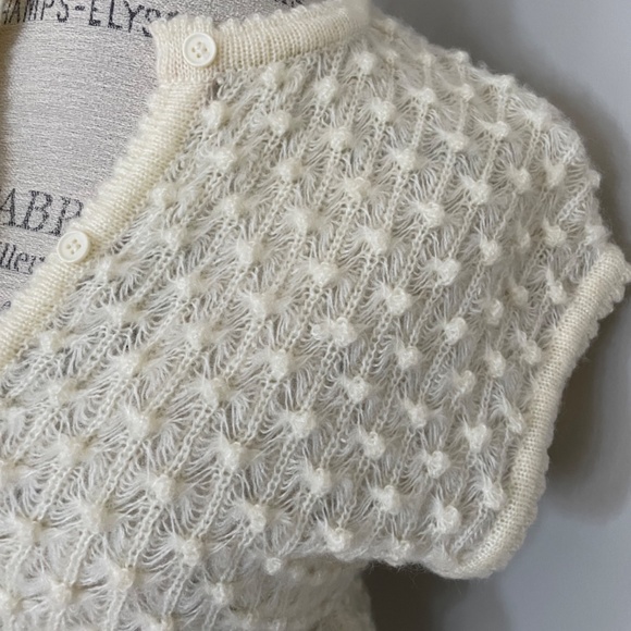 🎉True Vintage ✌️ivory 1970s hippie style button down tie waist knit sweater - Picture 11 of 12